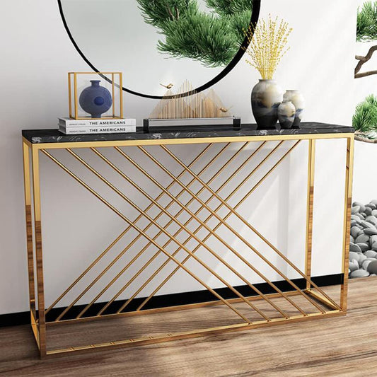 Luxury design wooden Marble texture Sheet top metal frame Console Table For Living Room