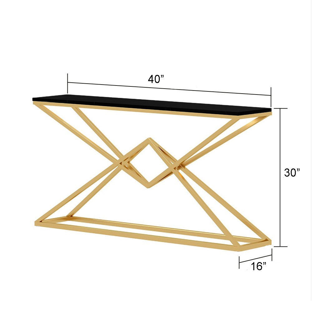 Diamond Console Table with Gold Paint Finish - Living Room Furniture