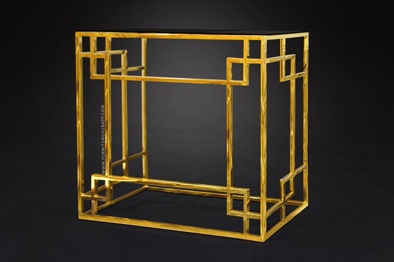 Victoria Style Console Table - Wooden Top Stainless Iron Entryway Table