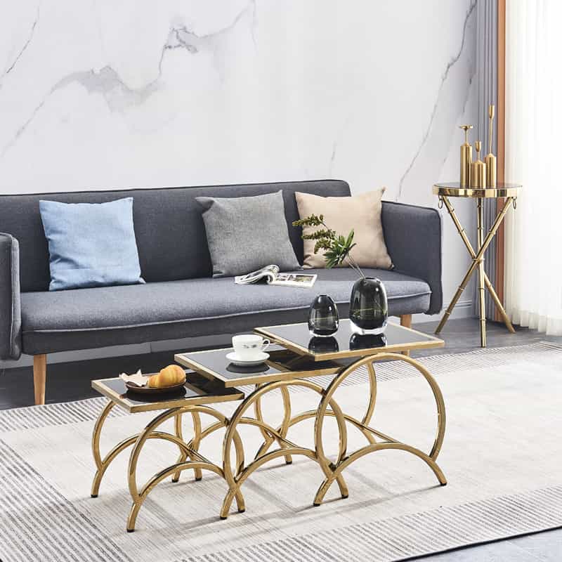 3 Pc Nesting Set With Unique & Elegance Design Space-Saving Nesting Set In wooden Marble Texture and Metal Frame