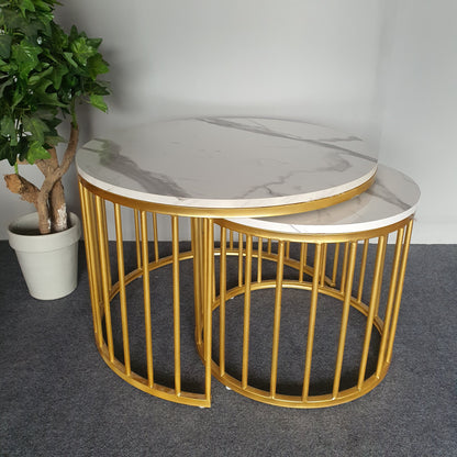 Set of 2 Caged Elegance Coffee Tables - White MDF Top