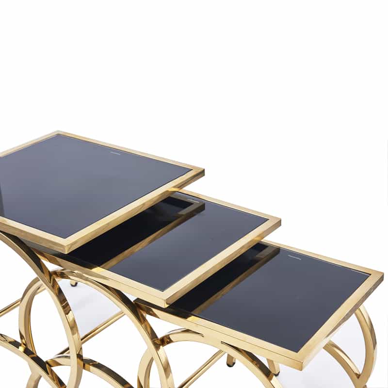 3 Pc Nesting Set With Unique & Elegance Design Space-Saving Nesting Set In wooden Marble Texture and Metal Frame