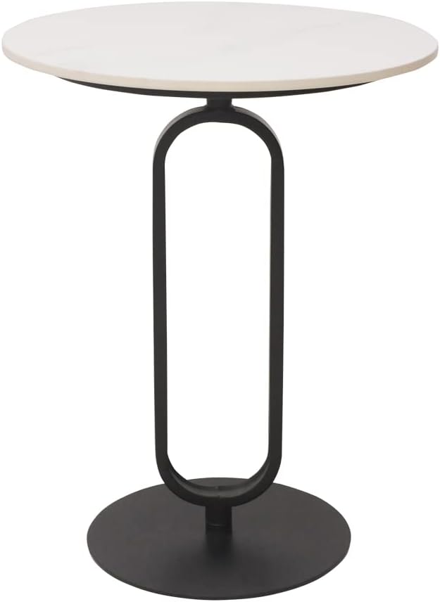 Side Table with Marble Texture Top Metal Round Table Modern Sofa Side End Table Side Desk for Couch Living Room Bedroom