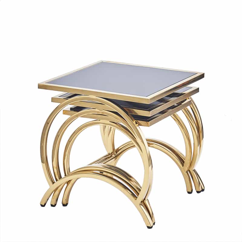 3 Pc Nesting Set With Unique & Elegance Design Space-Saving Nesting Set In wooden Marble Texture and Metal Frame