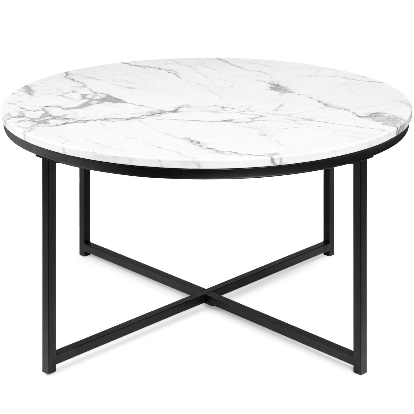 30 in Faux Marble Modern Round white Accent Side Coffee Table