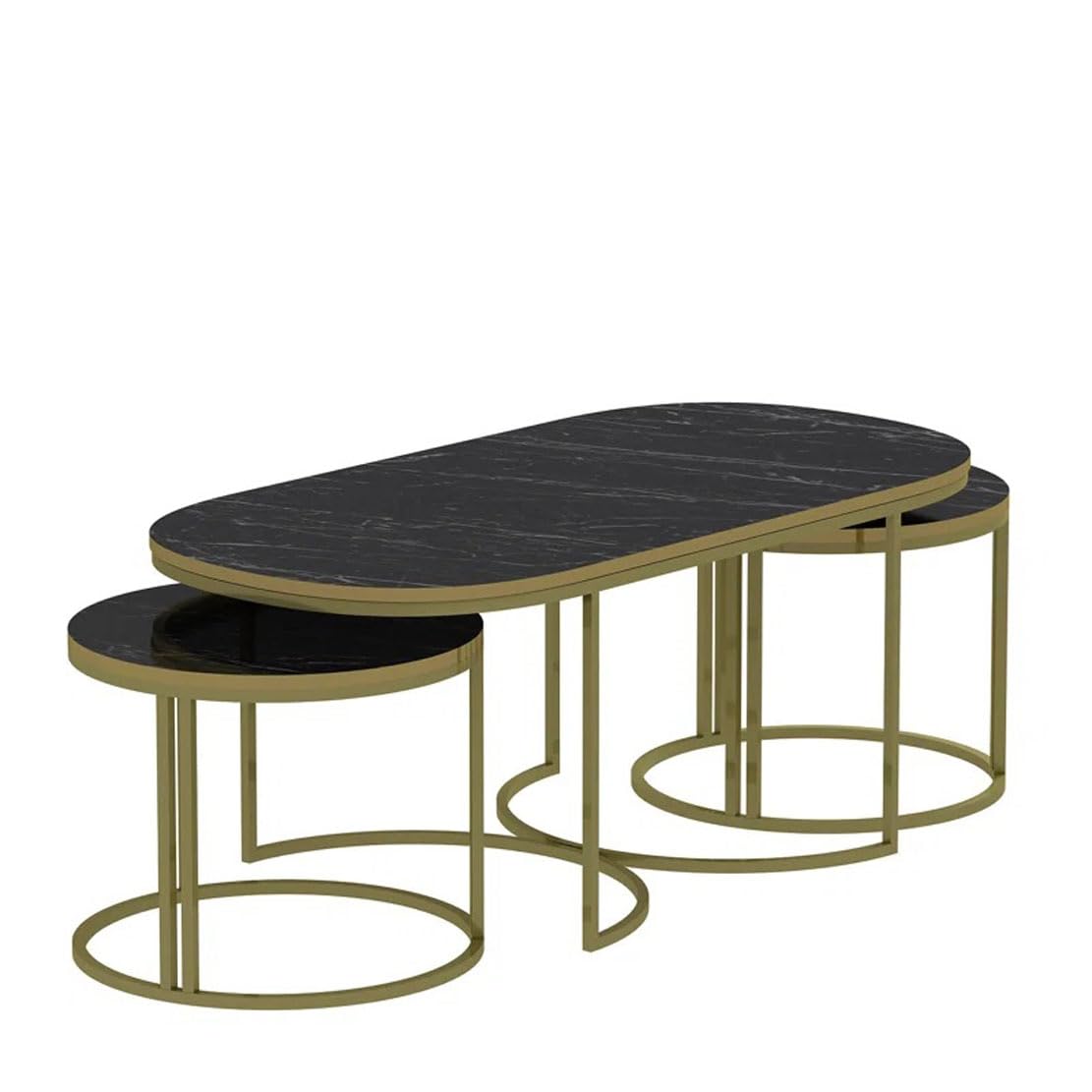 Set of 3 center table home décor marble nesting table Marble sheet Top With Rode Iron Base Frame