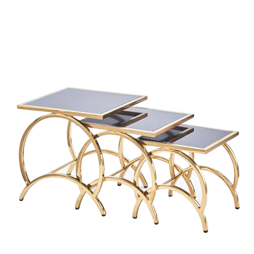 3 Pc Nesting Set With Unique & Elegance Design Space-Saving Nesting Set In wooden Marble Texture and Metal Frame