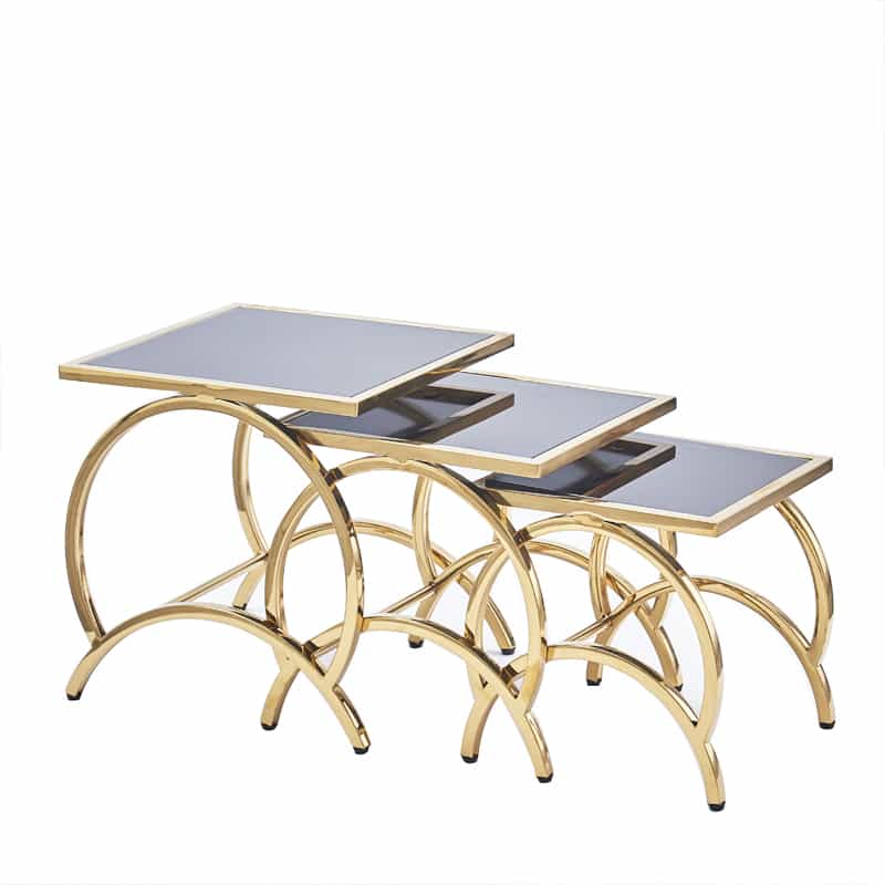 3 Pc Nesting Set With Unique & Elegance Design Space-Saving Nesting Set In wooden Marble Texture and Metal Frame