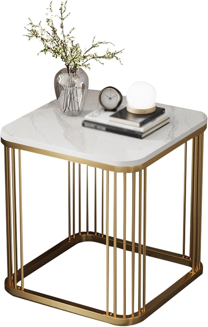 Coffee Table with marble texture sheet Metal Frame for Living & Bedroom Balcony Small Spaces