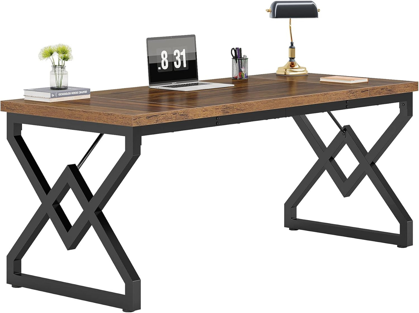 UrbanCraft X-Frame Executive Computer Desk – Modern Wooden Workspace Table for Home & Office Setup