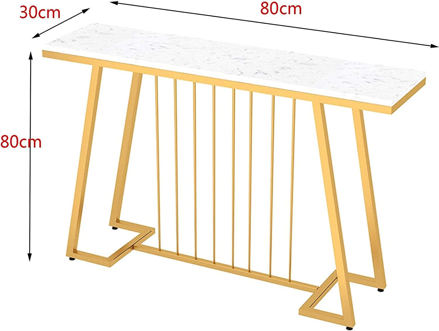 Gold Console Table with Center Rods - Powder Paint Finish