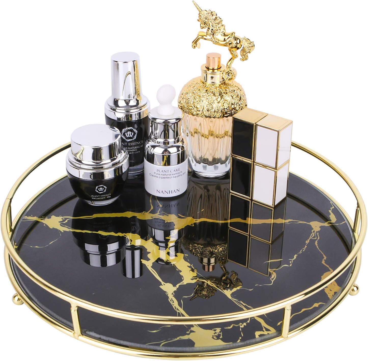 Makeup Organizer Tray Decorative Glass Round Cosmetic