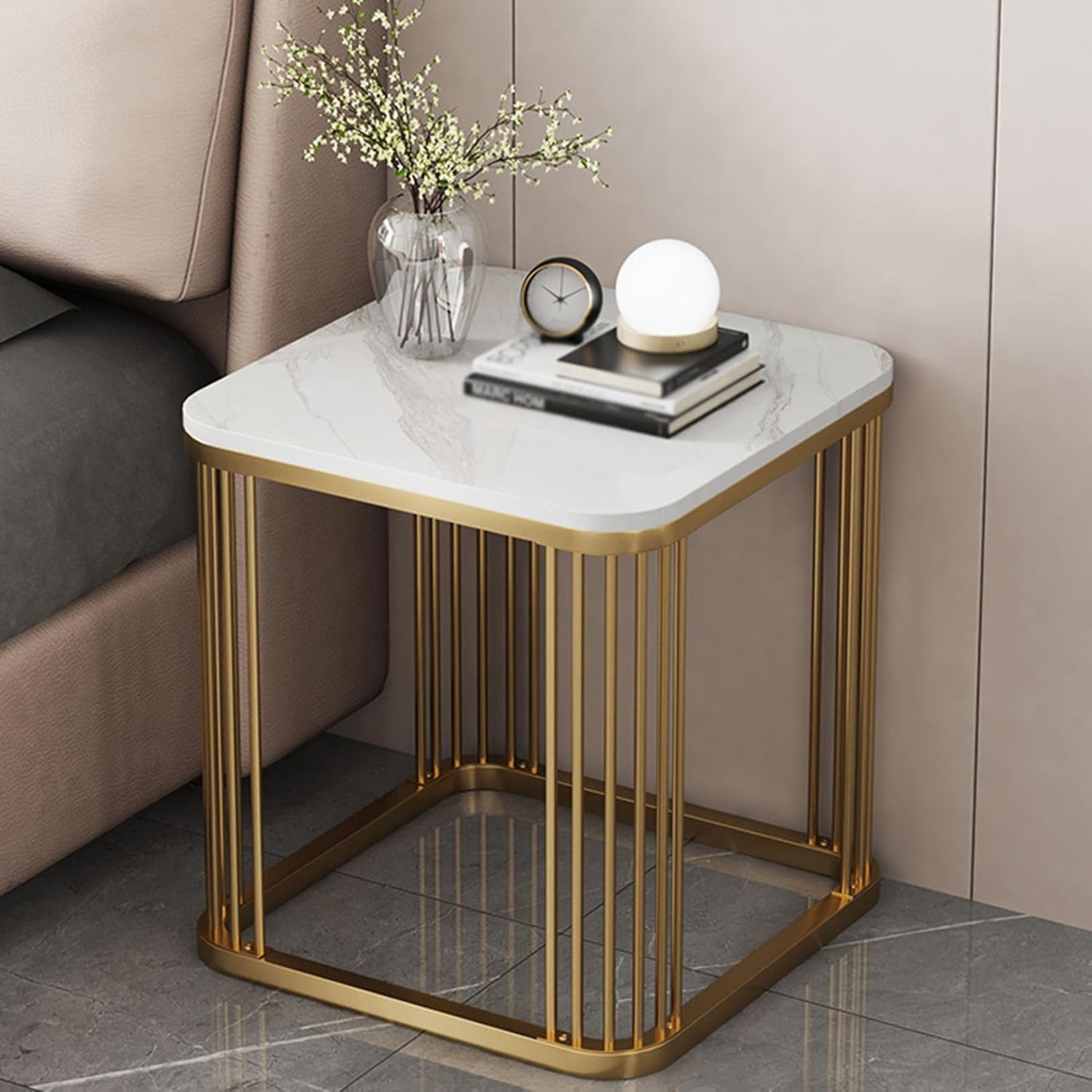 Coffee Table with marble texture sheet Metal Frame for Living & Bedroom Balcony Small Spaces