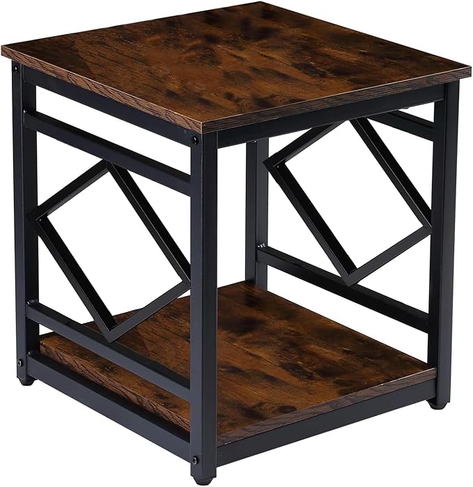 2-Tier Storage, and Vintage Brown Finish – Perfect as a Nightstand, End Table, or Living Room Display Stand