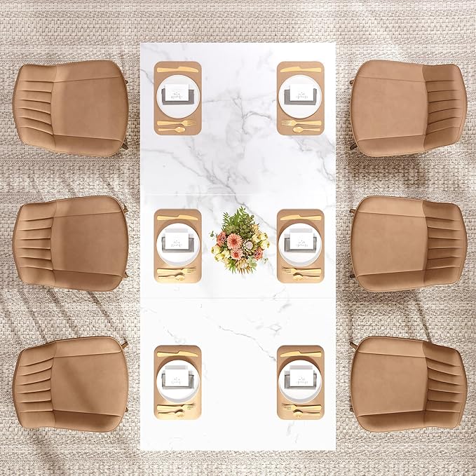 Dining Room Table for 4-6 People Modern Rectangle Kitchen Table with White Marble texture Table top and Gold Leg for Home Dining Room Kitchen Apartment (Dining table only)