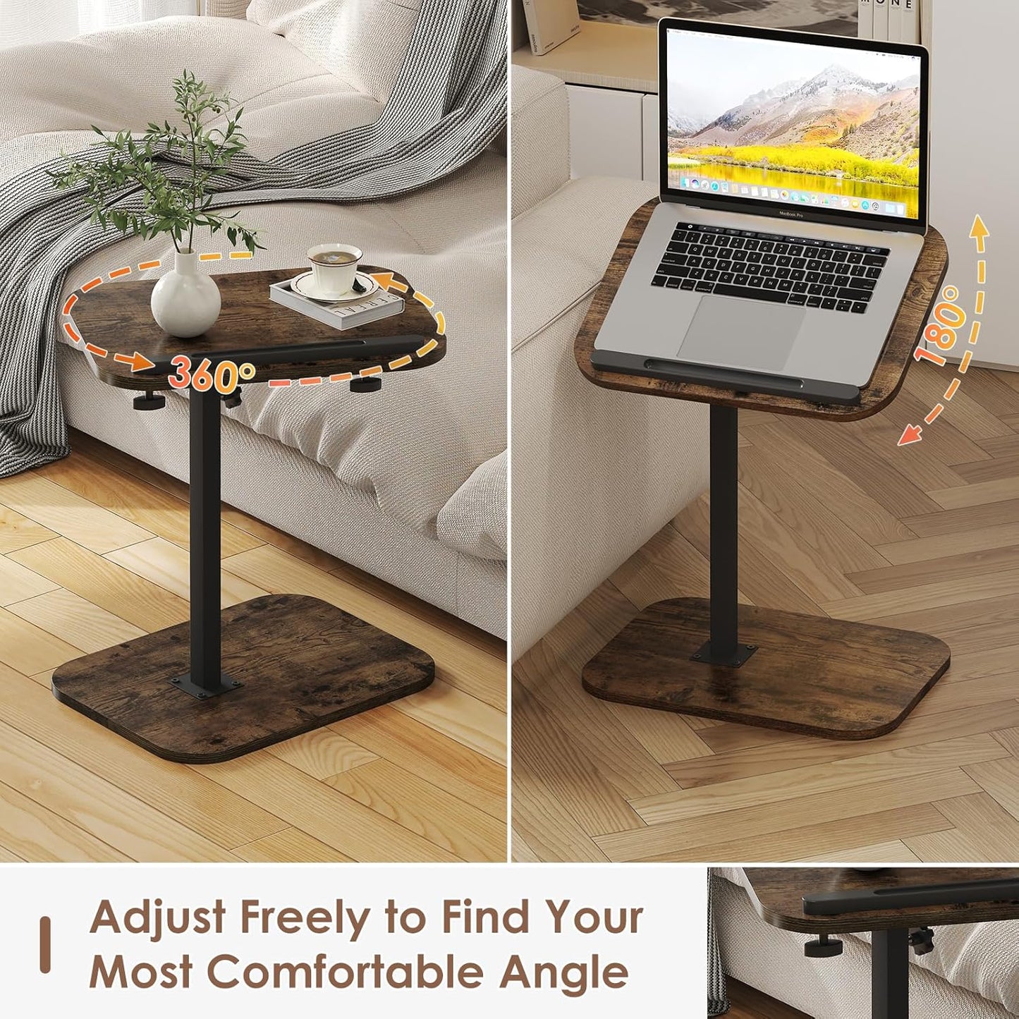 C Shaped Side End Tables for Living Room, Bedroom, Bedside Adjustable Height