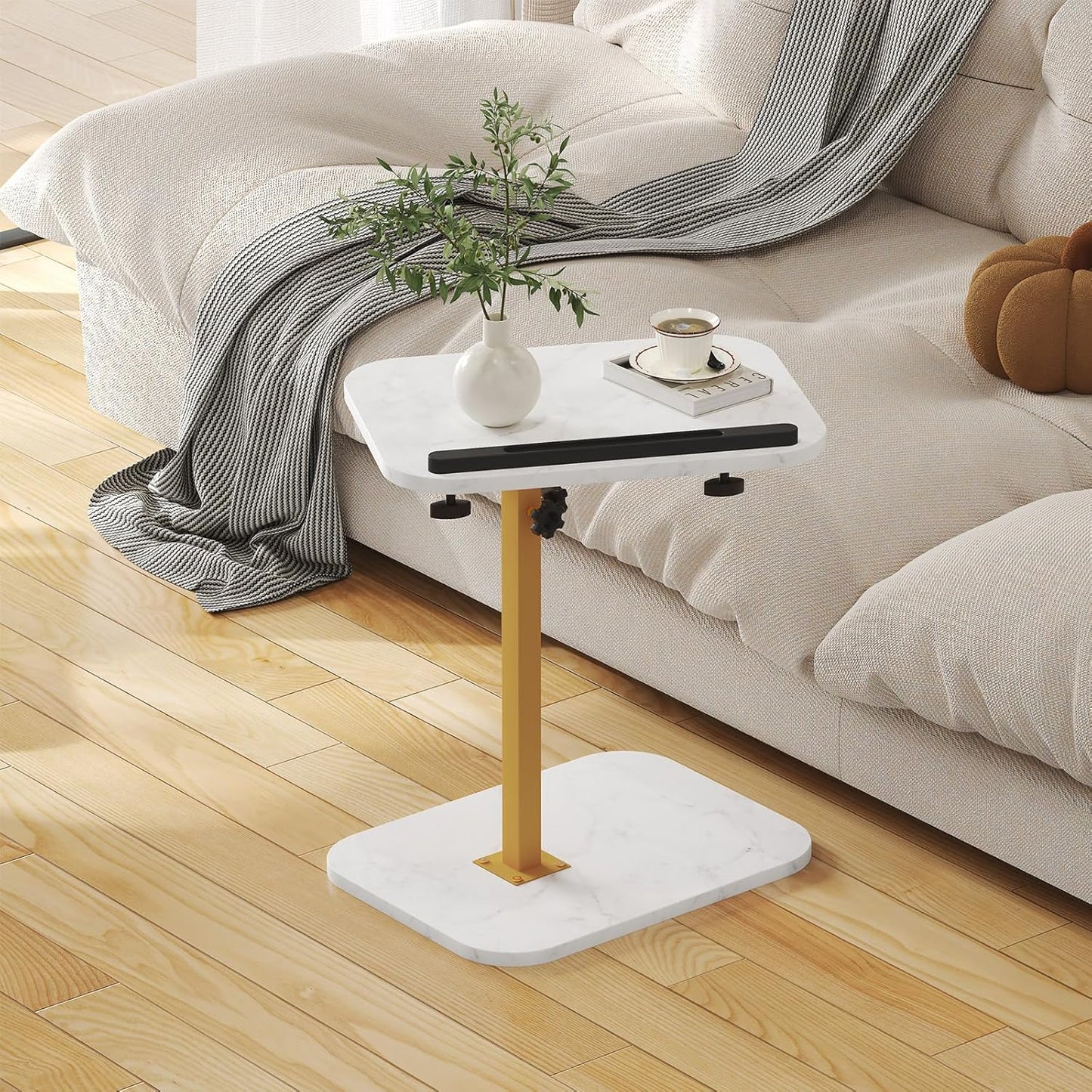 C Shaped Side End Tables for Living Room, Bedroom, Bedside Adjustable Height