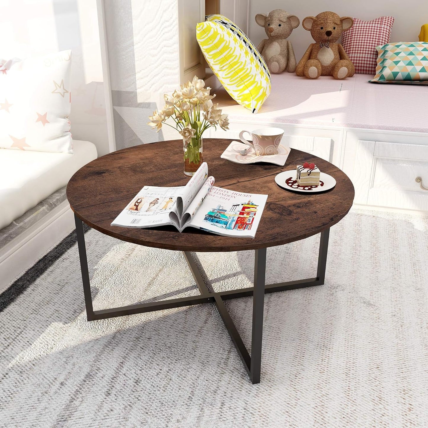 30 in Faux Marble Modern Round white Accent Side Coffee Table