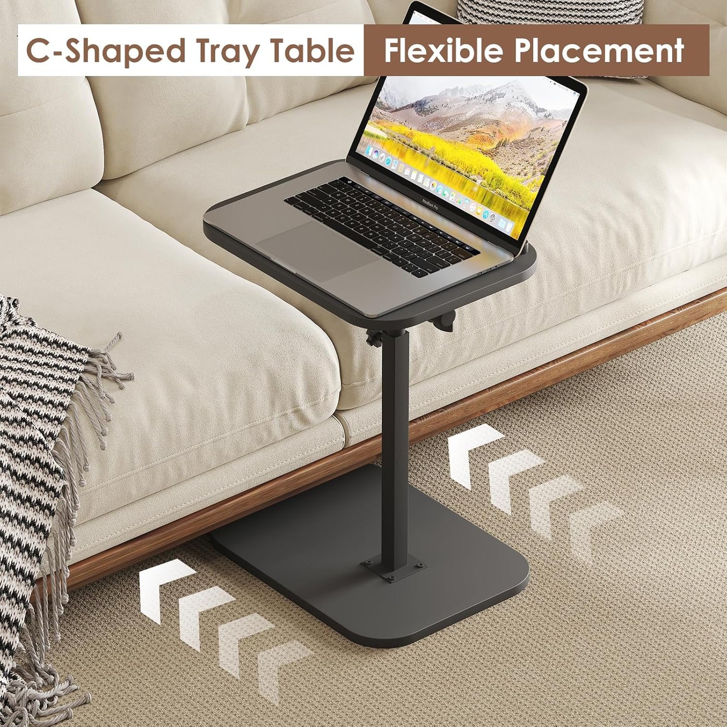 C Shaped Side End Tables for Living Room, Bedroom, Bedside Adjustable Height