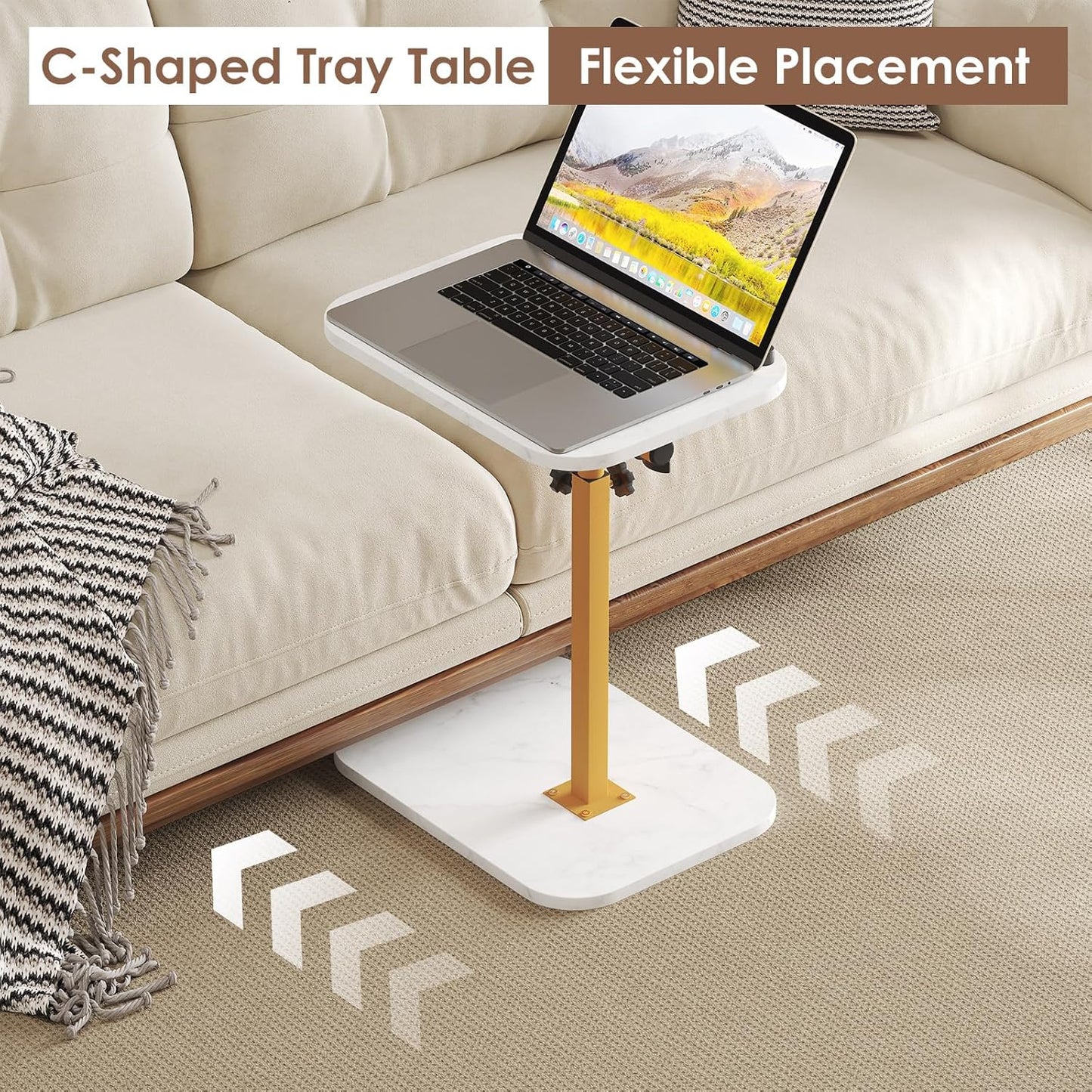 C Shaped Side End Tables for Living Room, Bedroom, Bedside Adjustable Height