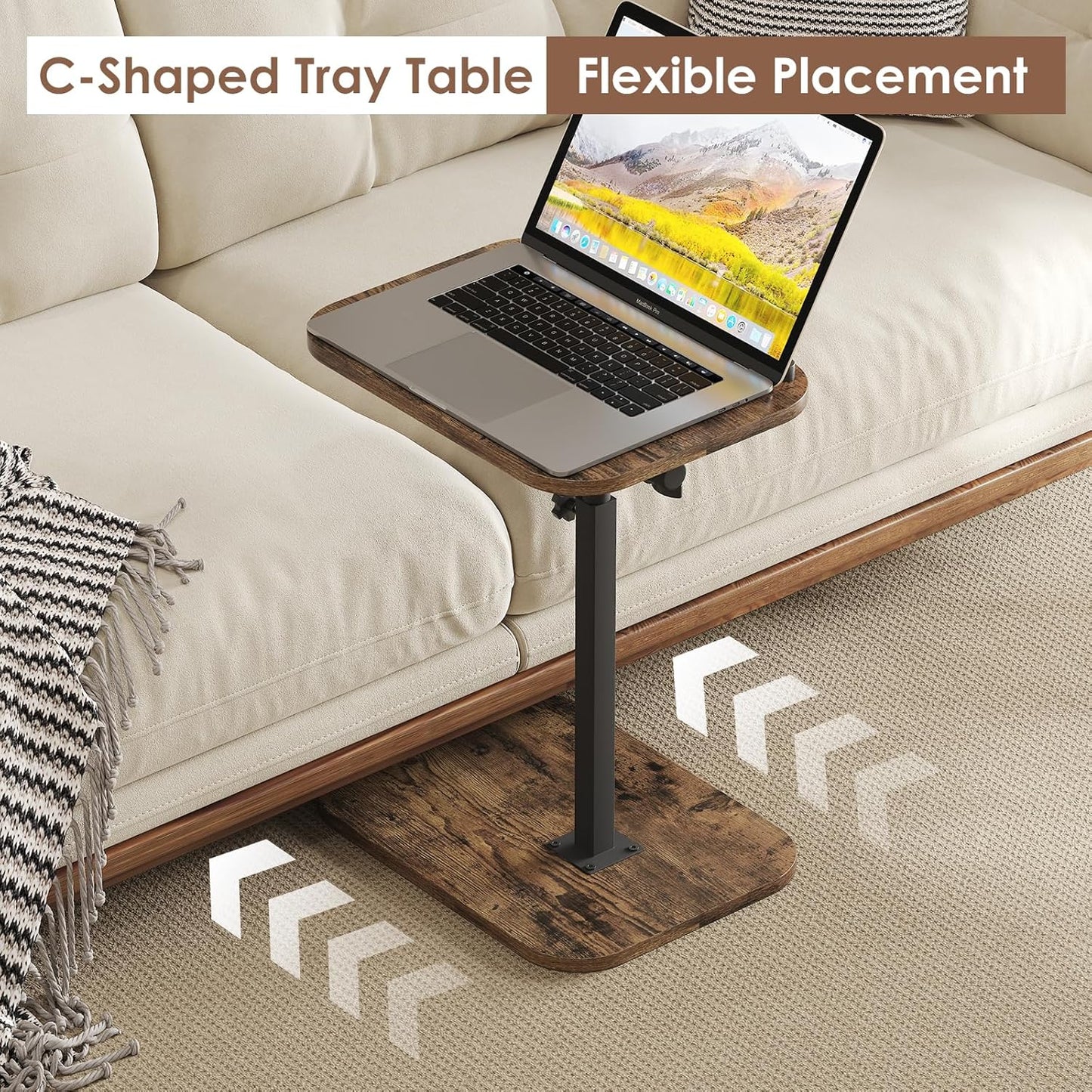 C Shaped Side End Tables for Living Room, Bedroom, Bedside Adjustable Height