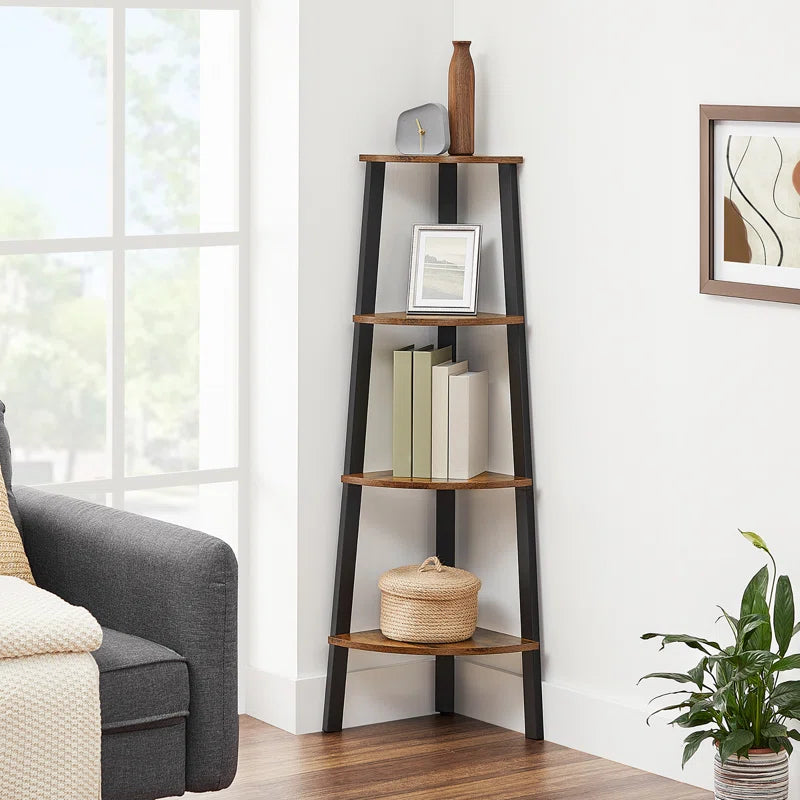 Modern 4-Tier Corner Rack Small Bookcase Space Saving Storage Rack