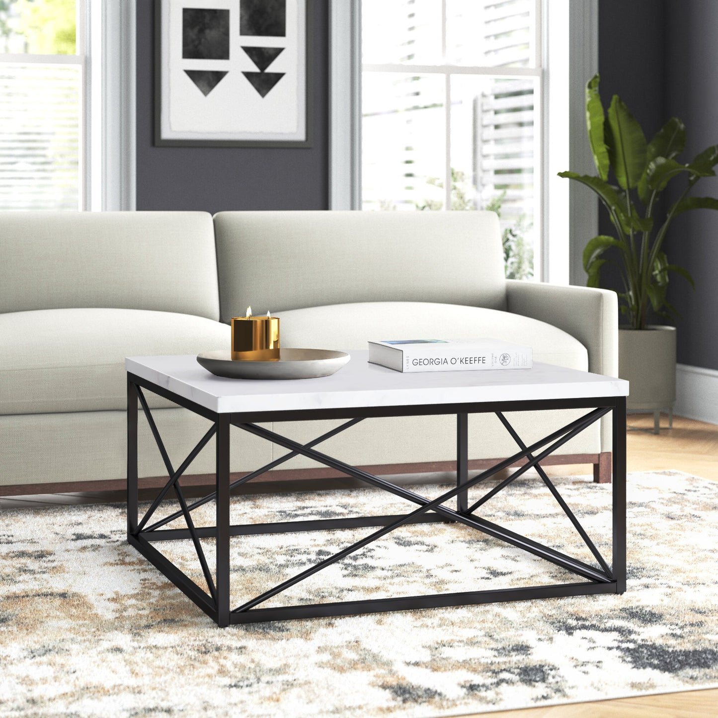 Marble top iron base center table square shape unique and decent design for bed hall