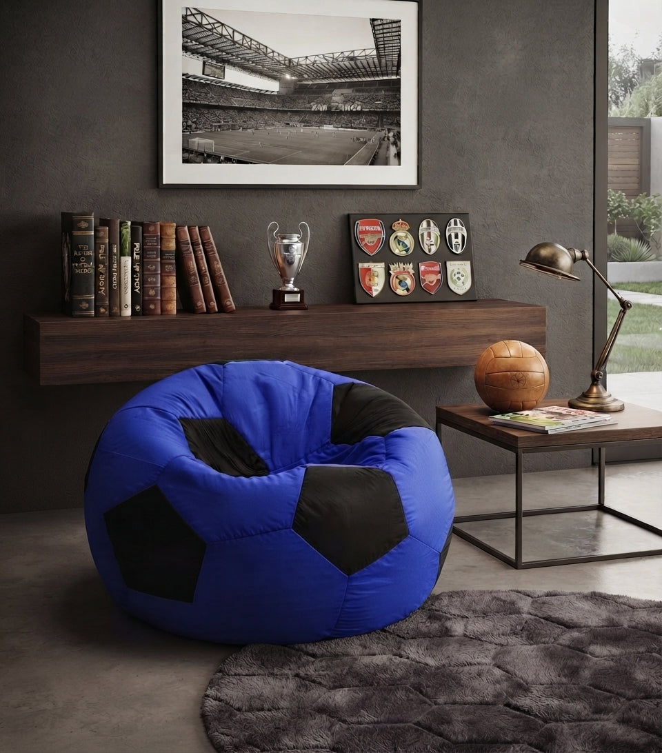 Blue Football Bean Bag Chair | Modern Soccer-Themed Seating for Gaming, Bedroom & Relaxation