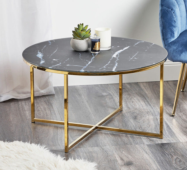 30 in Faux Marble Modern Round white Accent Side Coffee Table