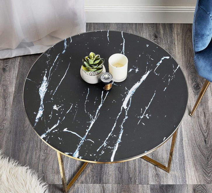 30 in Faux Marble Modern Round white Accent Side Coffee Table