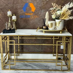 Victoria Style Console Table - Wooden Top Stainless Iron Entryway Table
