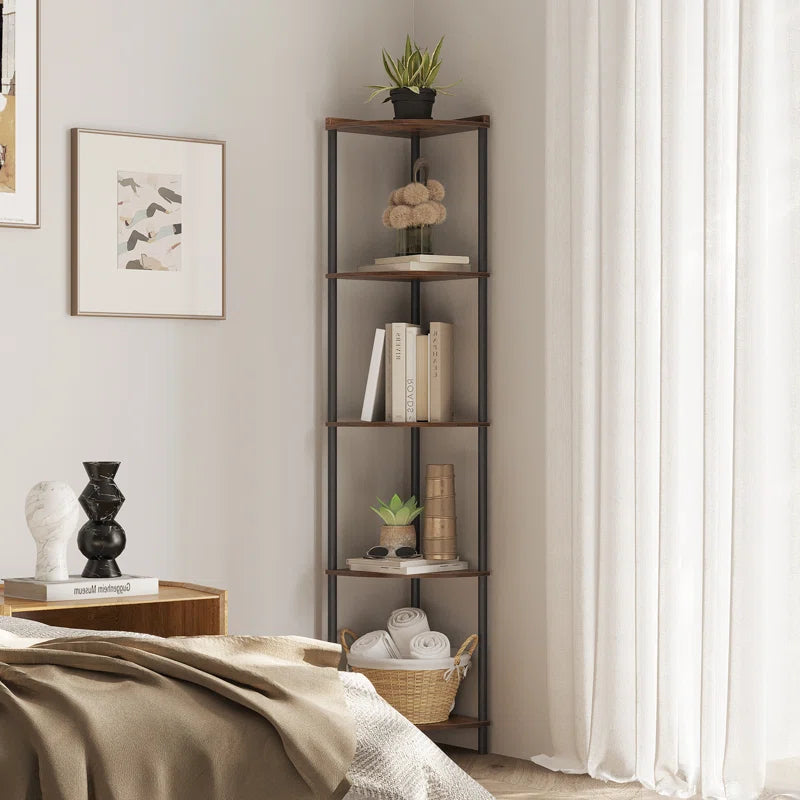 Modern 5-Tier Corner Bookshelf Organizer – Stylish Space-Saving Shelf for Living Room