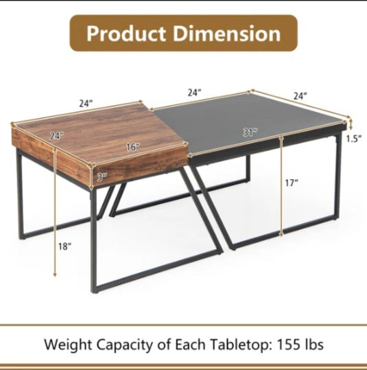 Costway Industrial Nesting Coffee Tables (Set of 2)