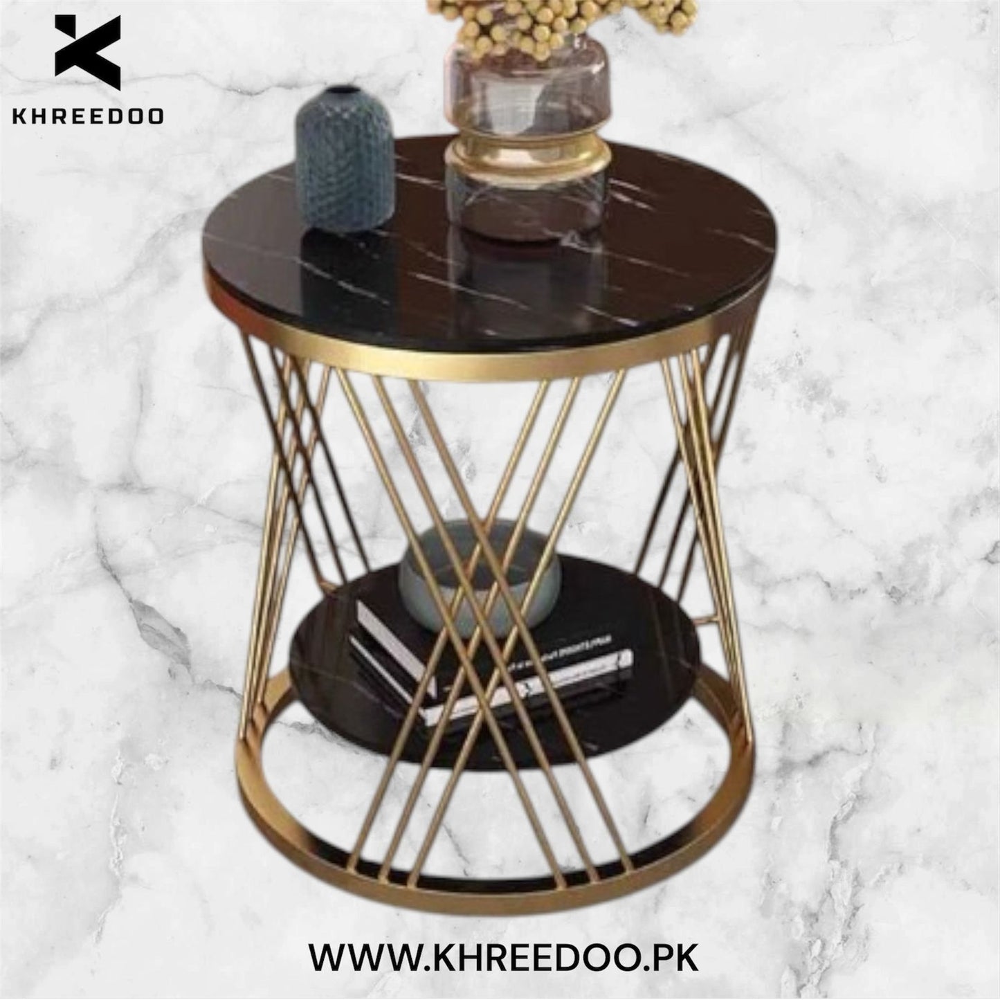 Aesthetic Marble Side Table - Black & Gold Retro Luxury
