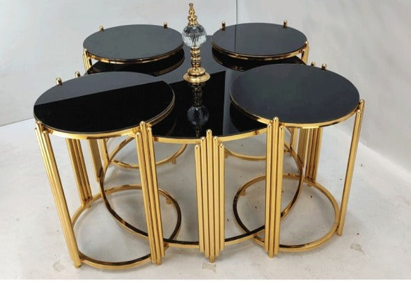 4 rod metal frame unique center table with luxury design set of side tables