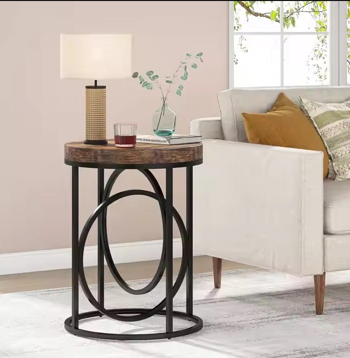 Tribesigns Modern Accent Wooden Rustic Brown Sofa Side Small Round End Side Table for Living Room