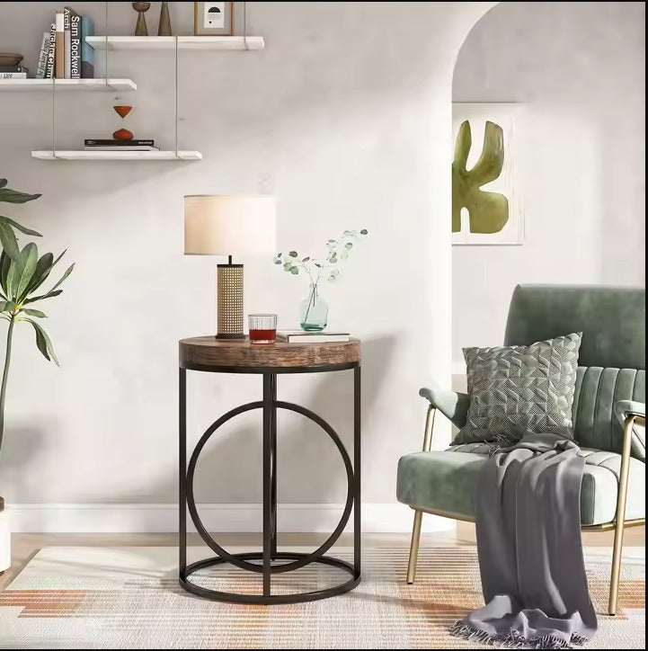 Tribesigns Modern Accent Wooden Rustic Brown Sofa Side Small Round End Side Table for Living Room