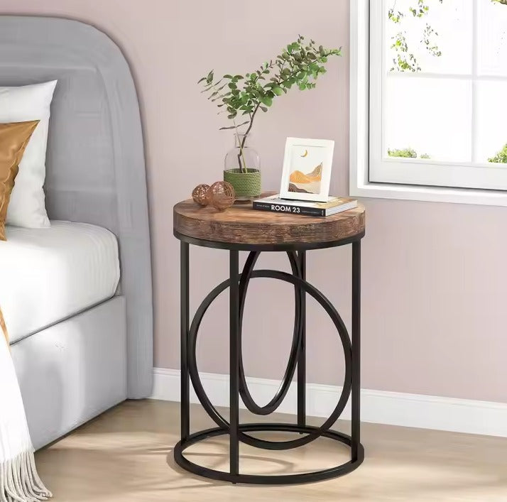 Tribesigns Modern Accent Wooden Rustic Brown Sofa Side Small Round End Side Table for Living Room