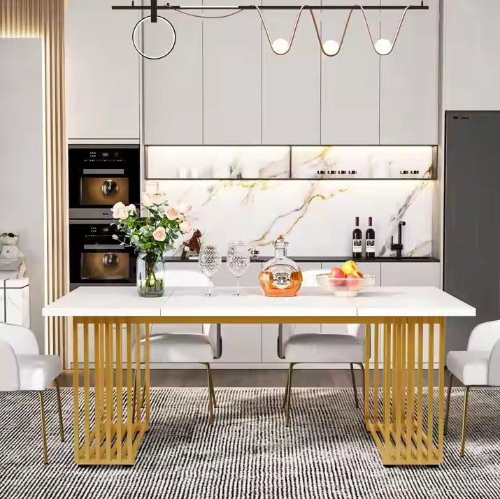 Modern Luxury Design Golden Metal Legs Dining Table With Marble texture Top for 6 People for Dining Room Furniture (Dining table only)