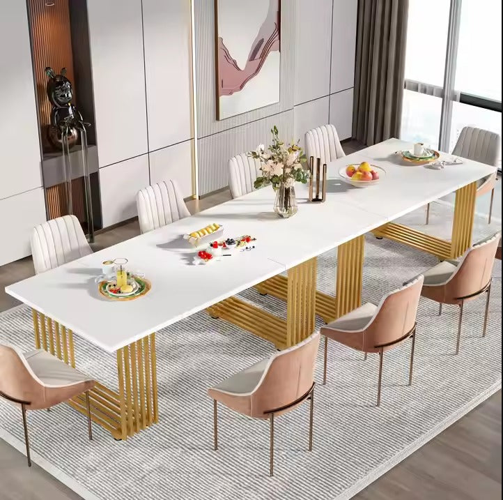 Modern Luxury Design Golden Metal Legs Dining Table With Marble texture Top for 6 People for Dining Room Furniture (Dining table only)