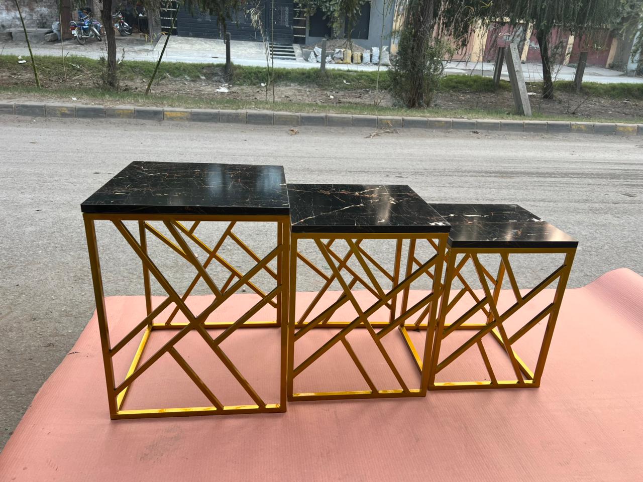 Modern Wooden Marble-Top Metal Nesting Table Set – Stylish Space-Saving Living Room Accent Tables for Contemporary Home Decor & Multi-Purpose Use