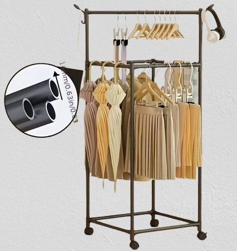 Clothes Hanging Rack with Shelves - Metal Coat Stand Organizer for Entryway