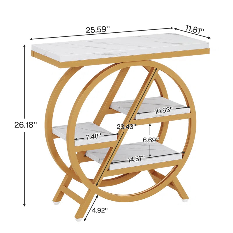 3-Tier Narrow Side Table – Marble Texture Wood with Metal Frame