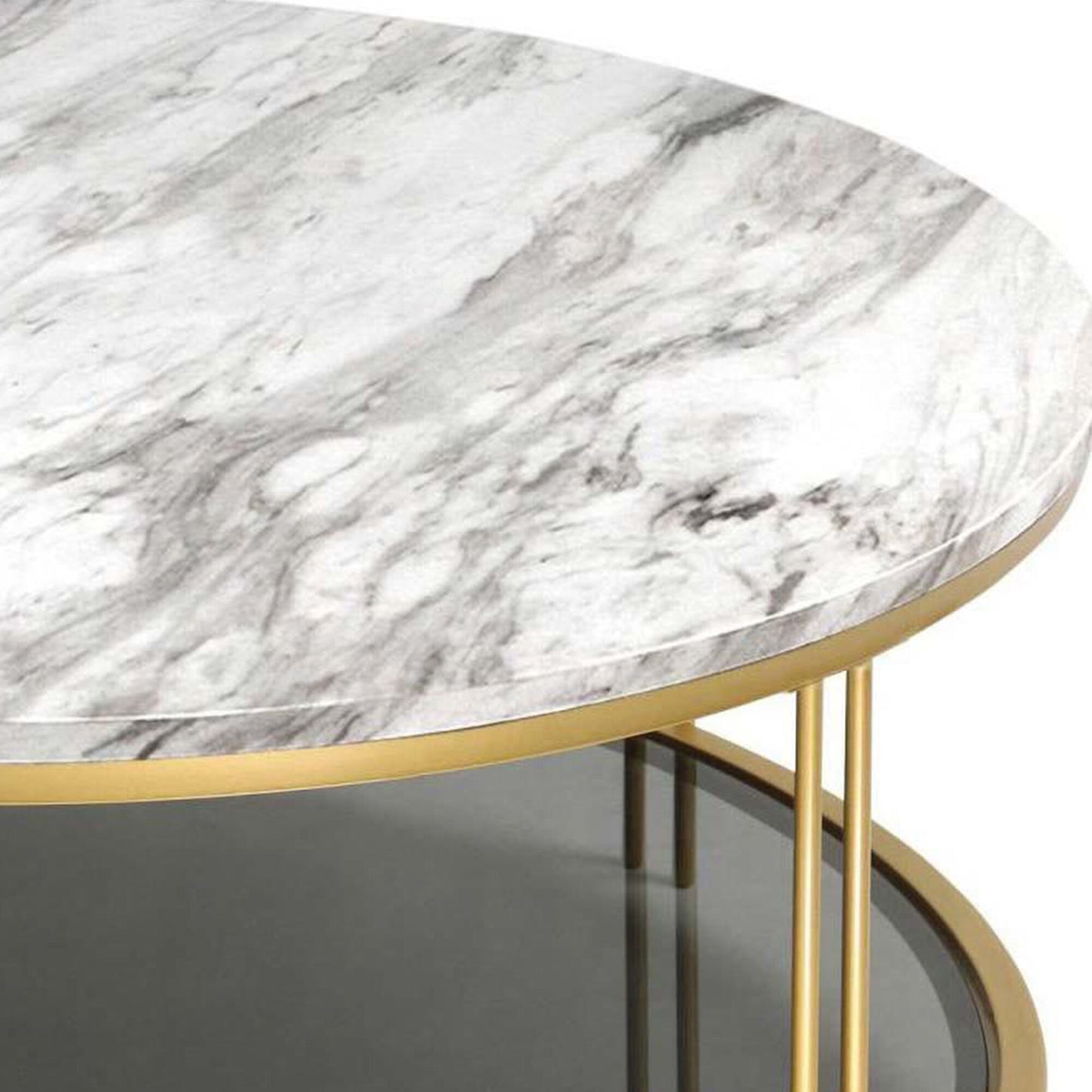 Gold round center table with marble design gold frame + double sheet decent color for living room