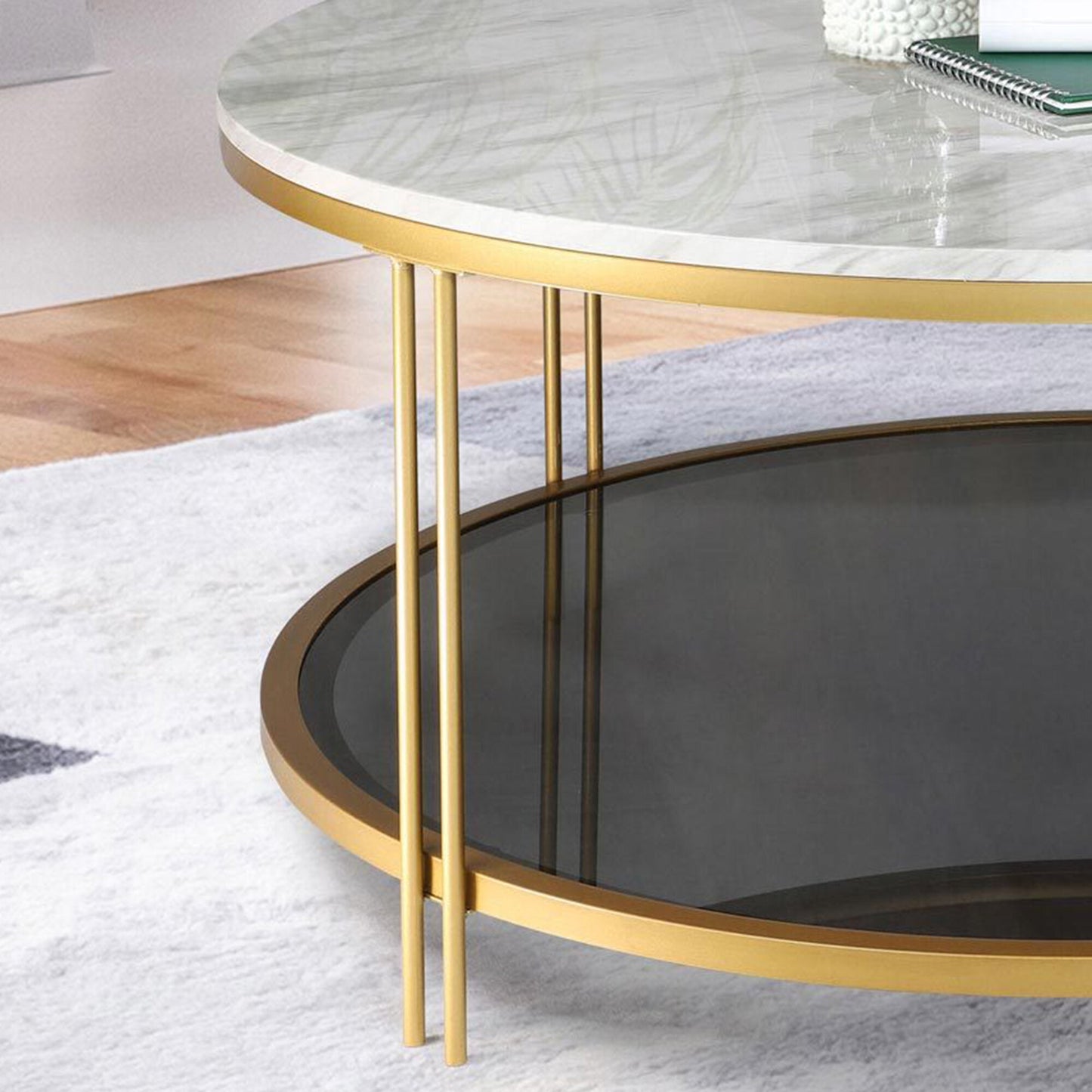 Gold round center table with marble design gold frame + double sheet decent color for living room