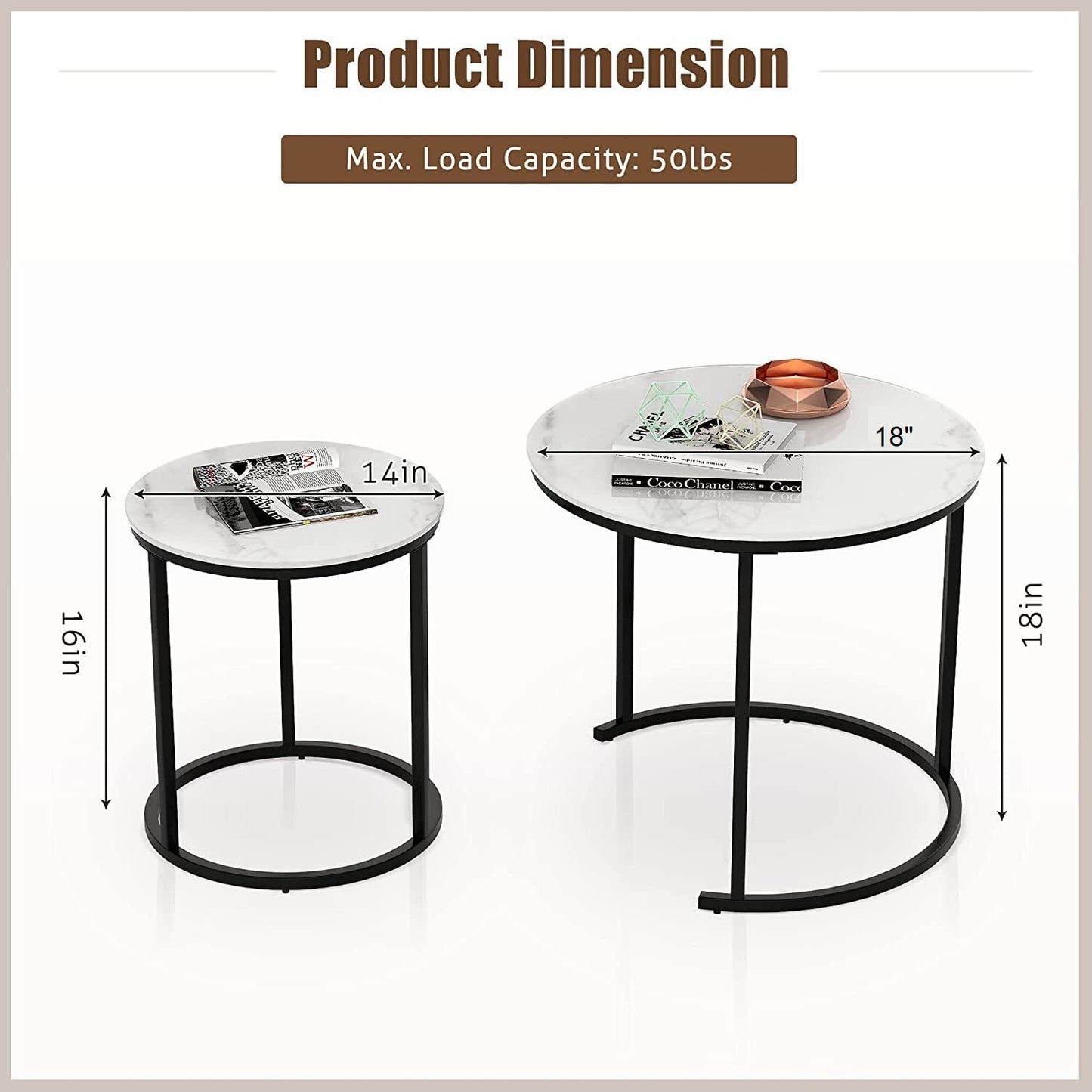2 Pieces Round Table Set 18 and 16 top size