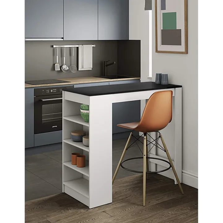 Wood Dining Bar Table with Storage Shelves - Home & Kitchen