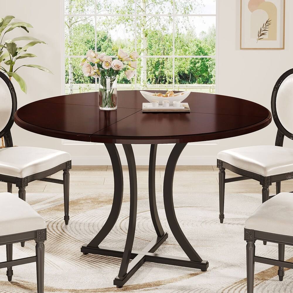 Round Dining Table, Circle Kitchen Table with Metal Base wooden marble texture sheet