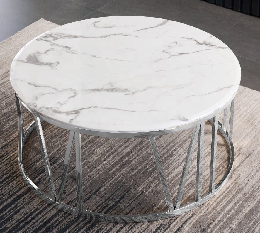 Luxury Center Table White Marble texture top with Gold metal Base for Living Room
