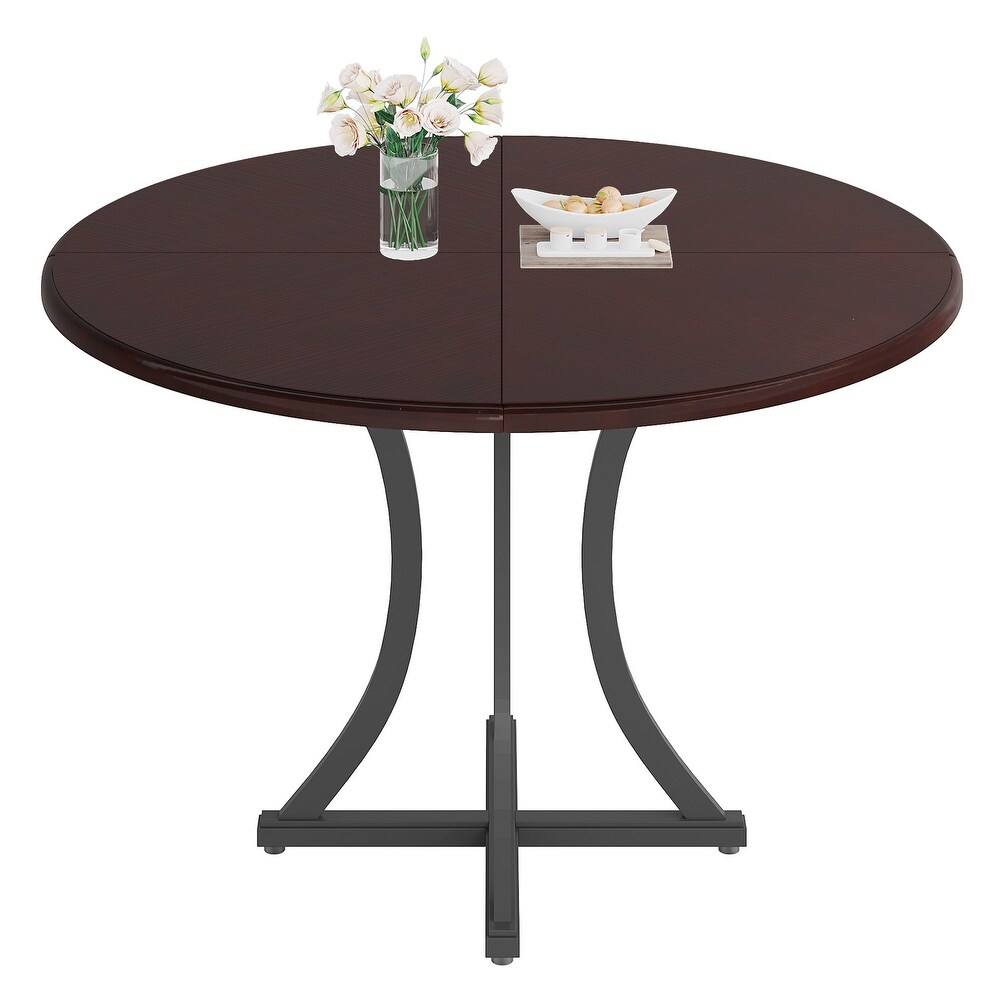Round Dining Table, Circle Kitchen Table with Metal Base wooden marble texture sheet